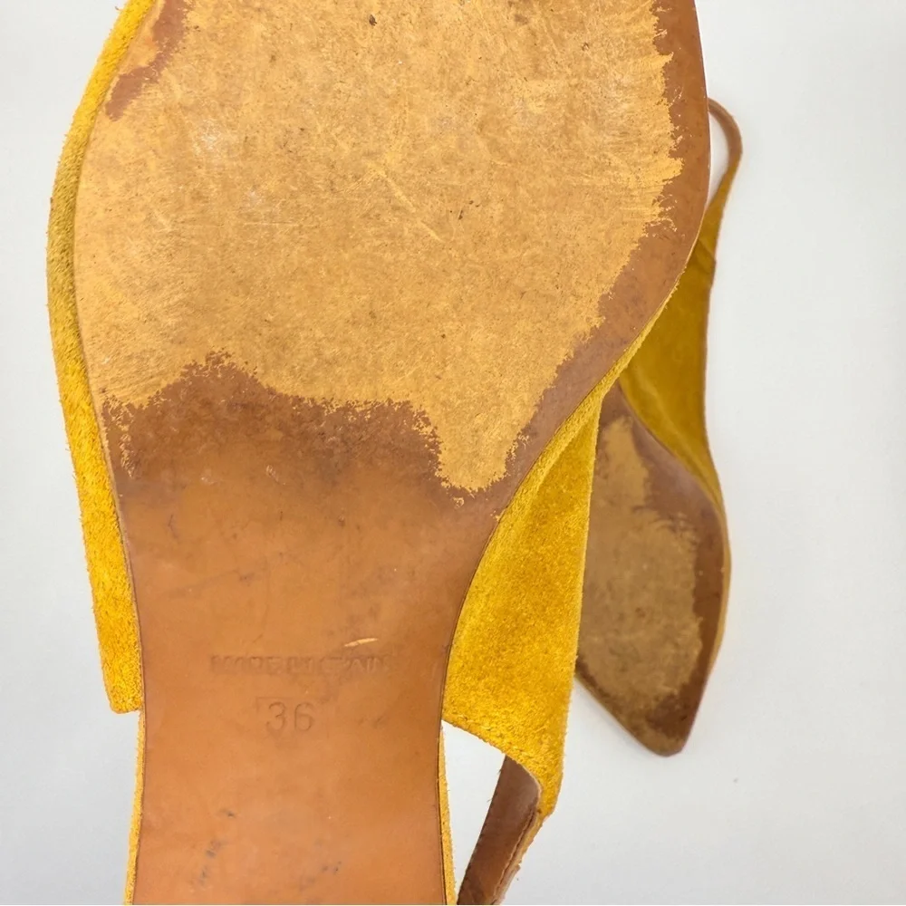 Free People Mustard Yellow Suede Slingback Flats Made in Spain Pointed Toe